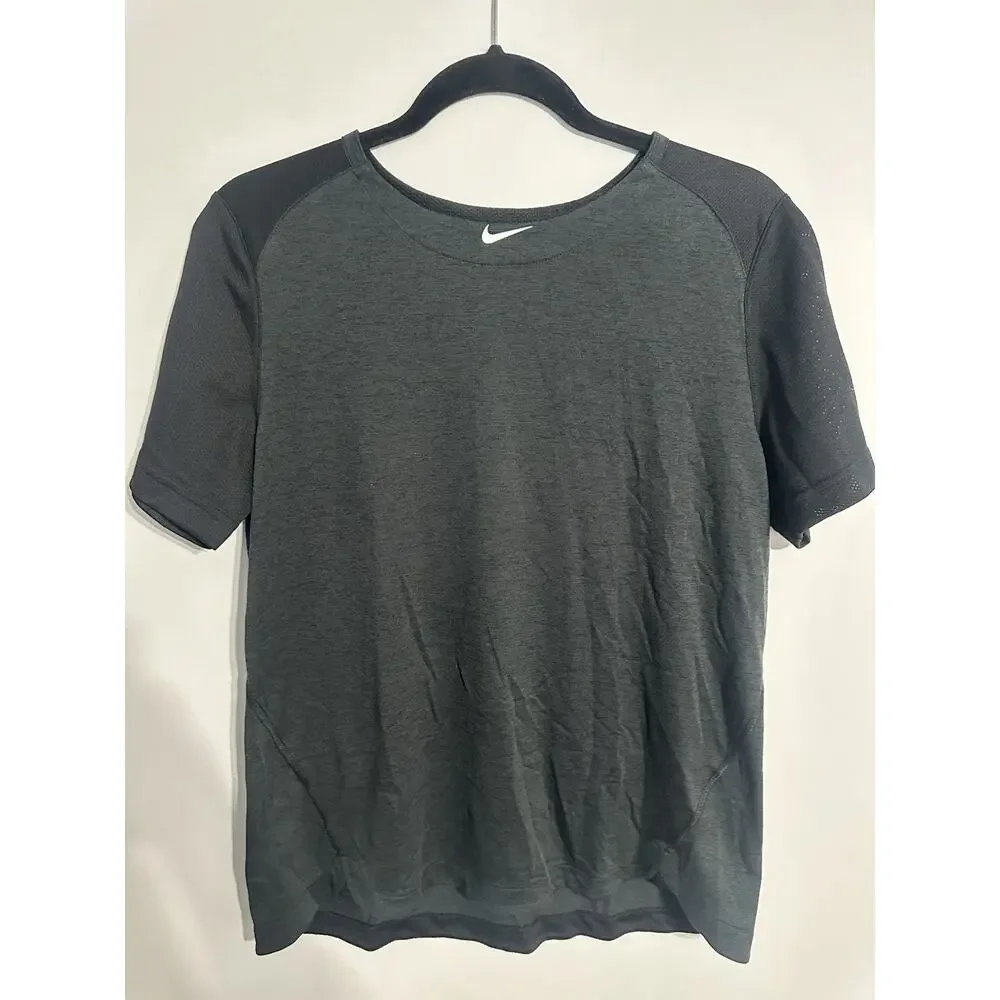 Nike Athletic Top Women M Gray Black Short Sleeve Breathable